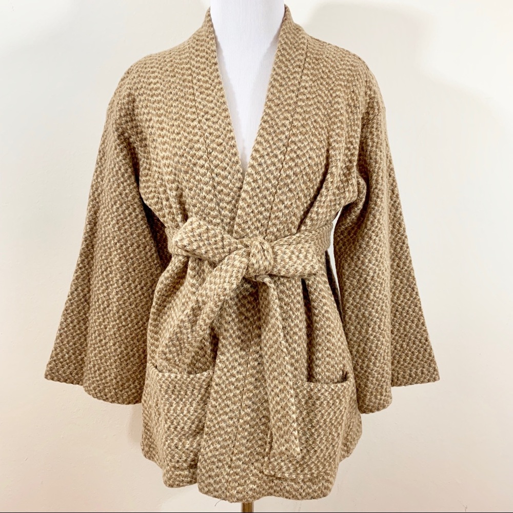 Tucker Wool Neutral Beige Belted Cardigan P XS